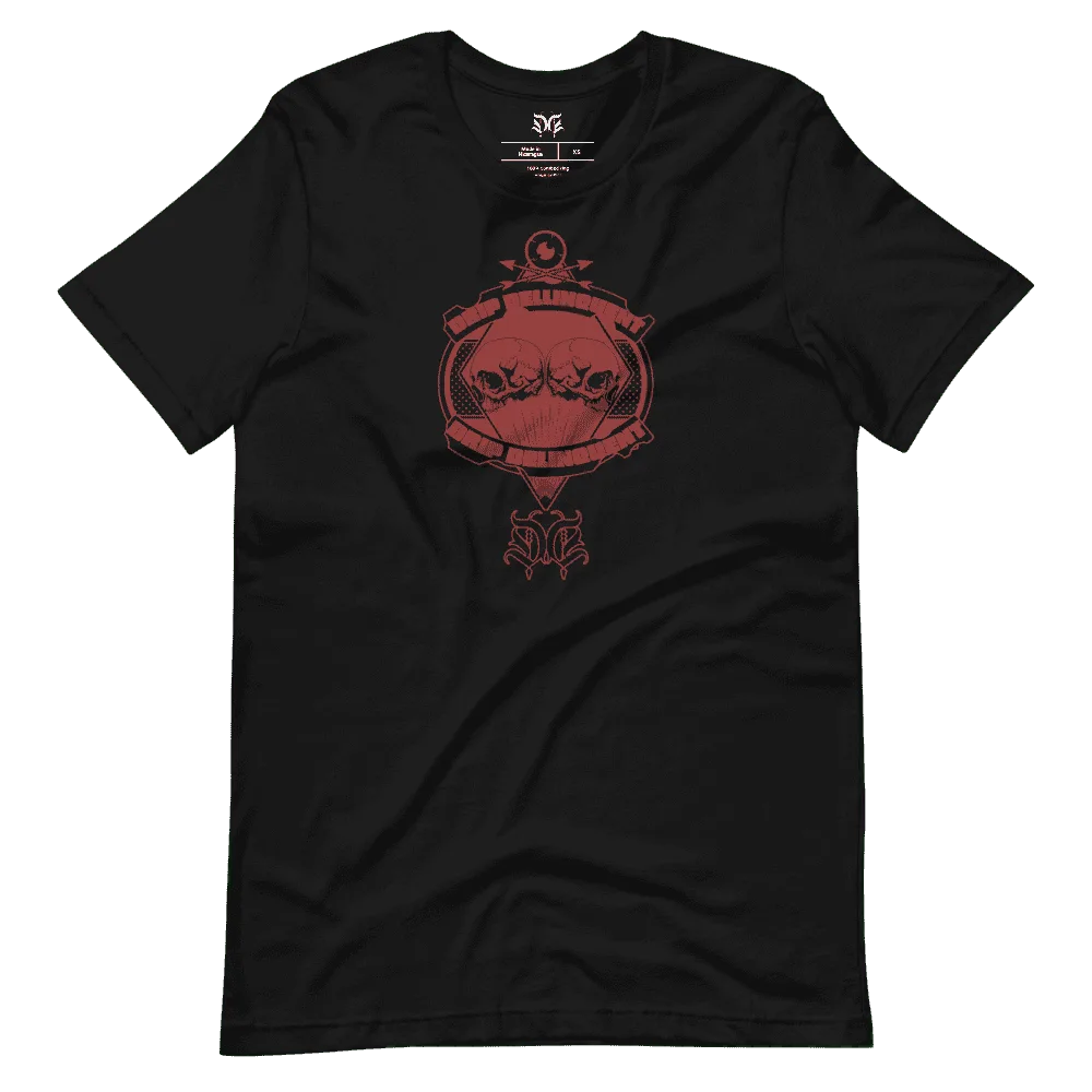 Alien streetwear graphic tee — twin skull badge design red on black — Drip Delinquent