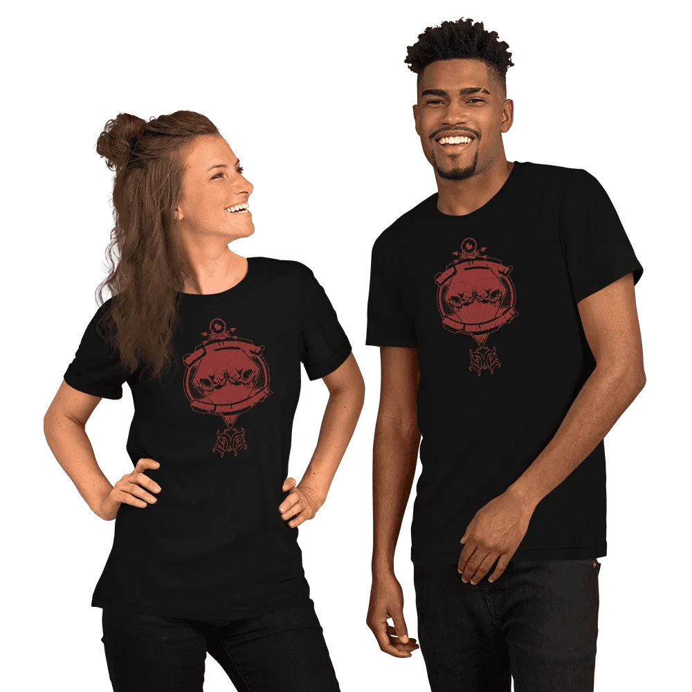Alien streetwear graphic tee — twin skull badge design red on black — Drip Delinquent