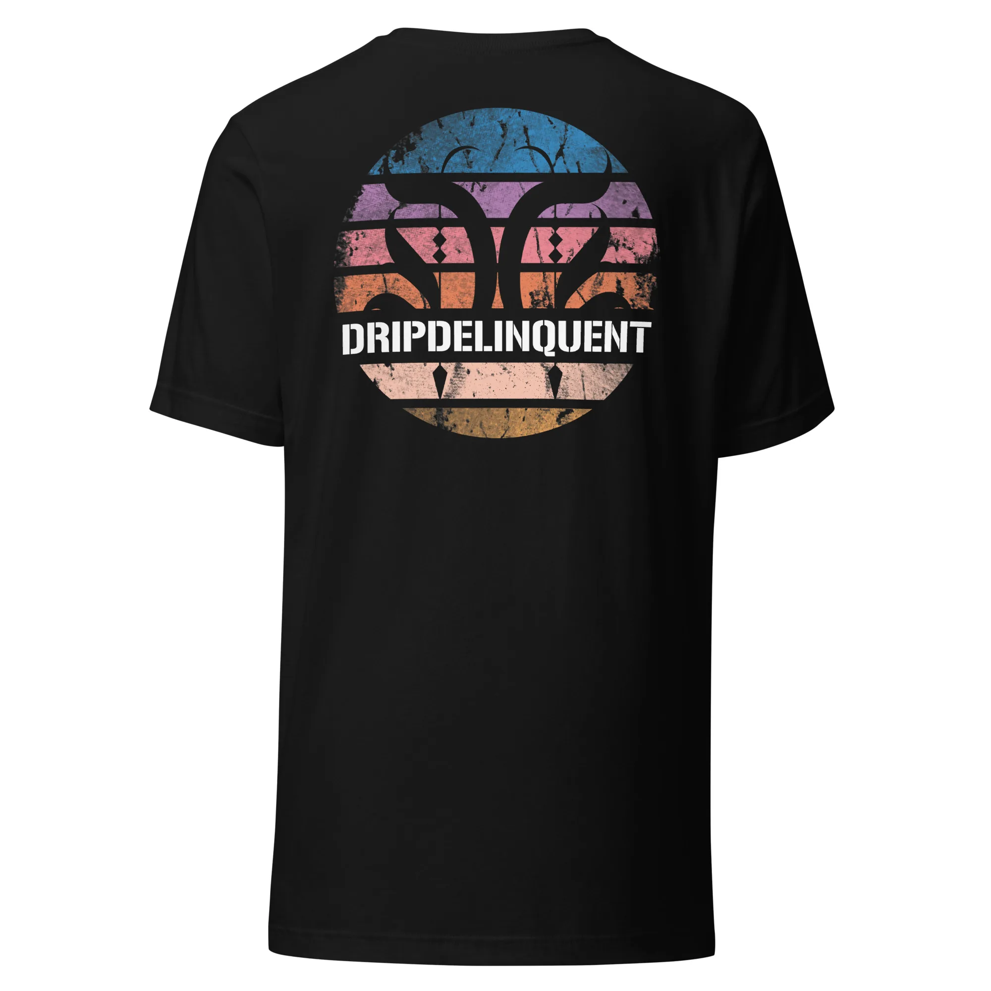 Sunburst graphic tee — gradient circle logo design — Drip Delinquent streetwear